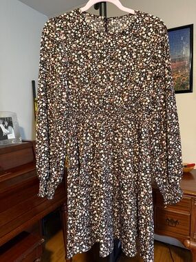 Floral Long Sleeve Brown Dress